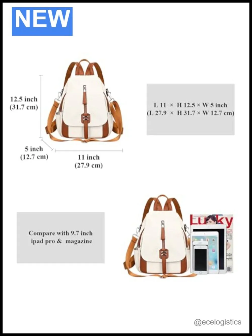 Genuine Leather Women's Backpack Purse with Buckle Flap Convertible